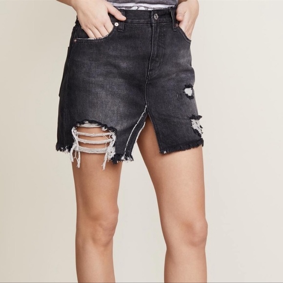 Free People Distressed mini skirt black denim.                         sz 27 ✨ - Picture 2 of 5